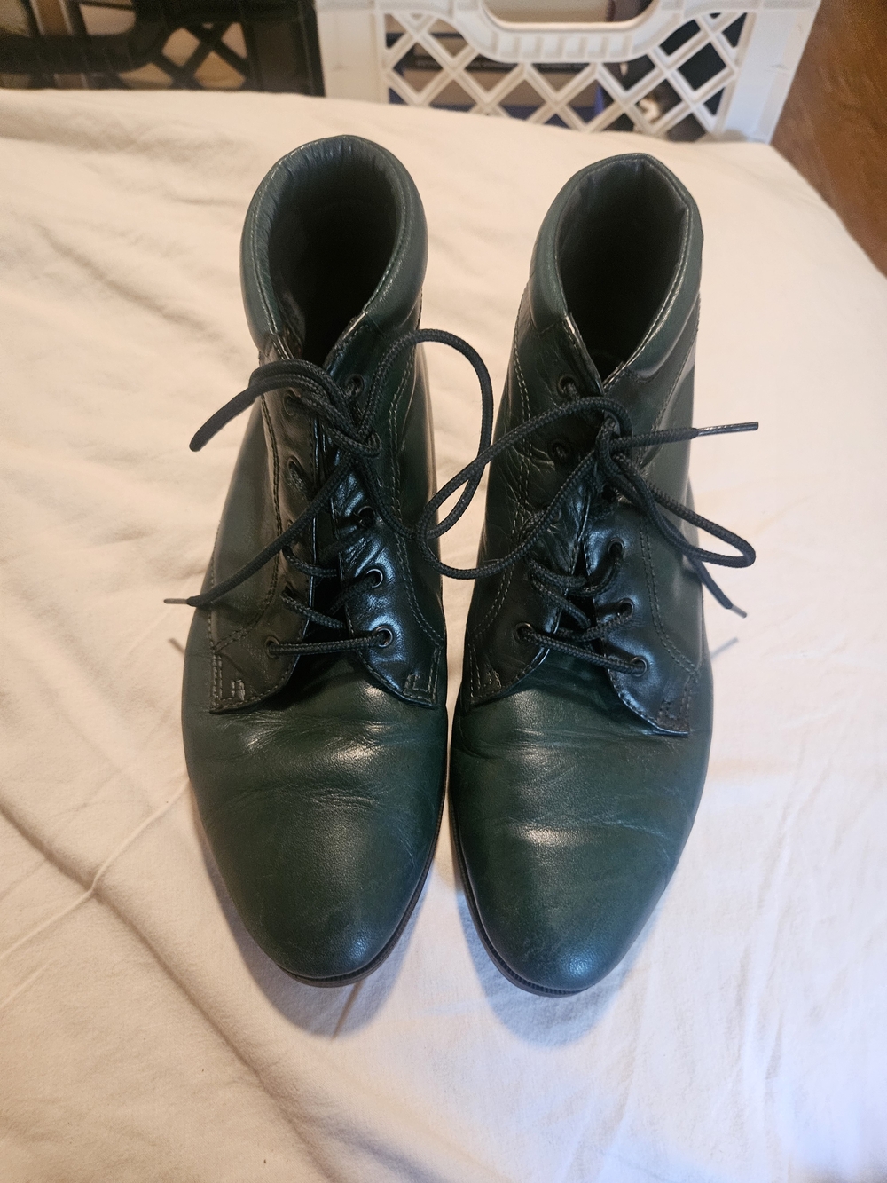 Danekk 90s Dark Green Lace-Up Leather Ankle Boots Size 8